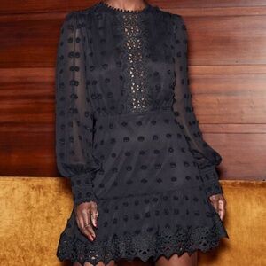Lulus Lust Or Love Black Embroidered Lace Long Sleeve Dress - Size M